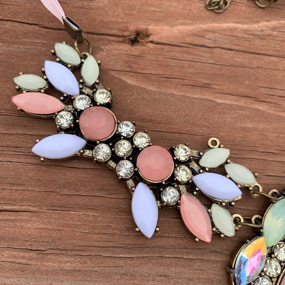 Pink Green White Jeweled Teardrop Necklace - Picture 5 of 8